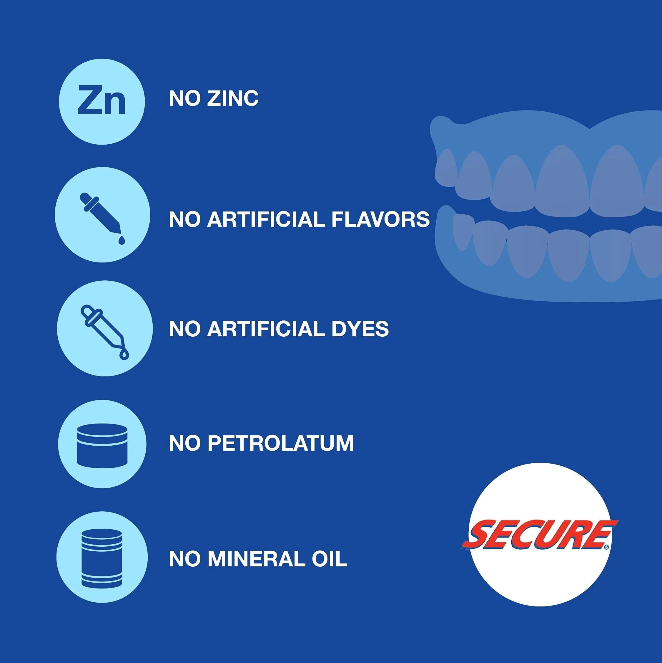 Secure Waterproof Denture Adhesive Cream 2.8 oz (80 ml) | Zinc-Free Extra Strong Hold - view 3