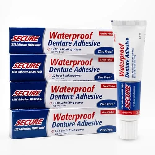 Secure Denture Adhesive Cream 1.4 Oz (5.6 Oz Total) | Waterproof Seal, Zinc-Free, Food Grade thumbnail 1