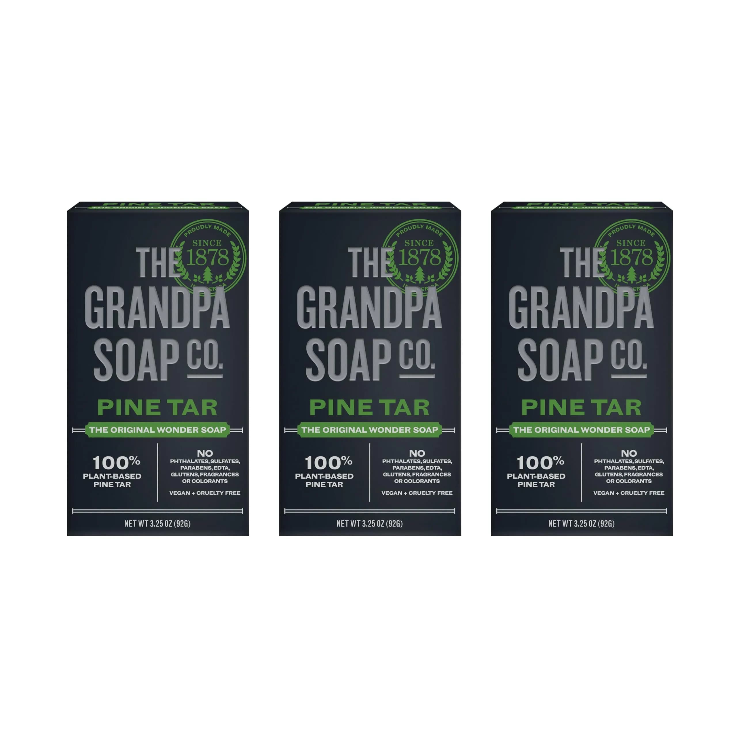 Grandpa's The Soap Company Pine Tar Bar Soap 97.5g (3.25 Oz, Pack of 3) | Dermatologist Tested for Sensitive Skin - main product image
