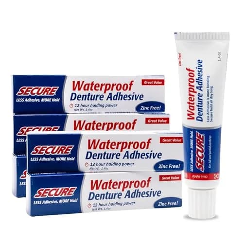 Secure Regular Denture Adhesive Cream - Waterproof Seal, Zinc-Free, Food Grade - 1.4 oz Tube (5 Pack) - main product image