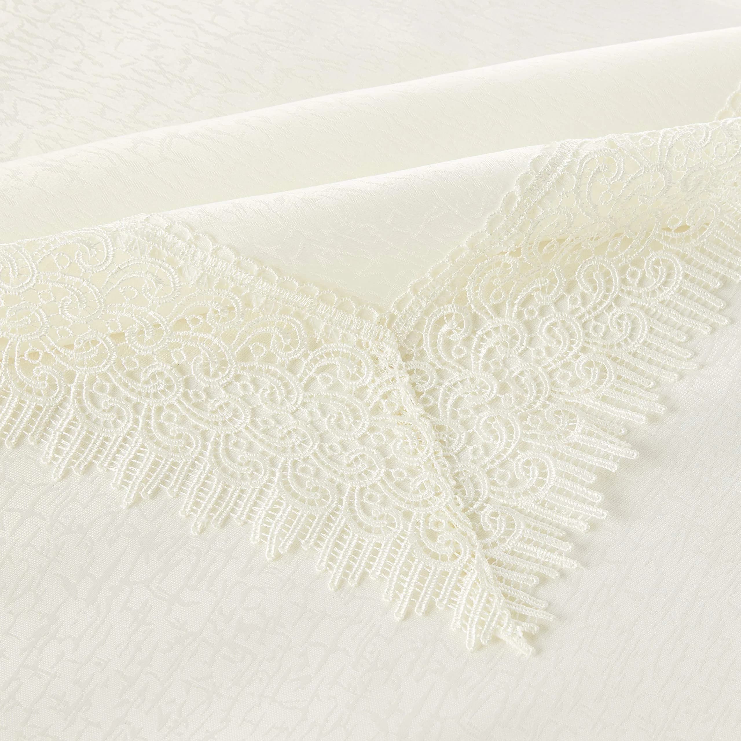 Violet Linen Treasure Lace Tablecloth Ivory 70" x 120" (178 cm x 305 cm) | Elegant Lace Border for Dining Tables - view 3