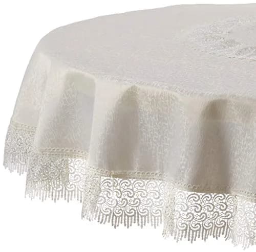 Violet Linen Treasure Lace Tablecloth Ivory 70" Round | Elegant Lace Border for Dining (70" Round, Ivory) thumbnail 1