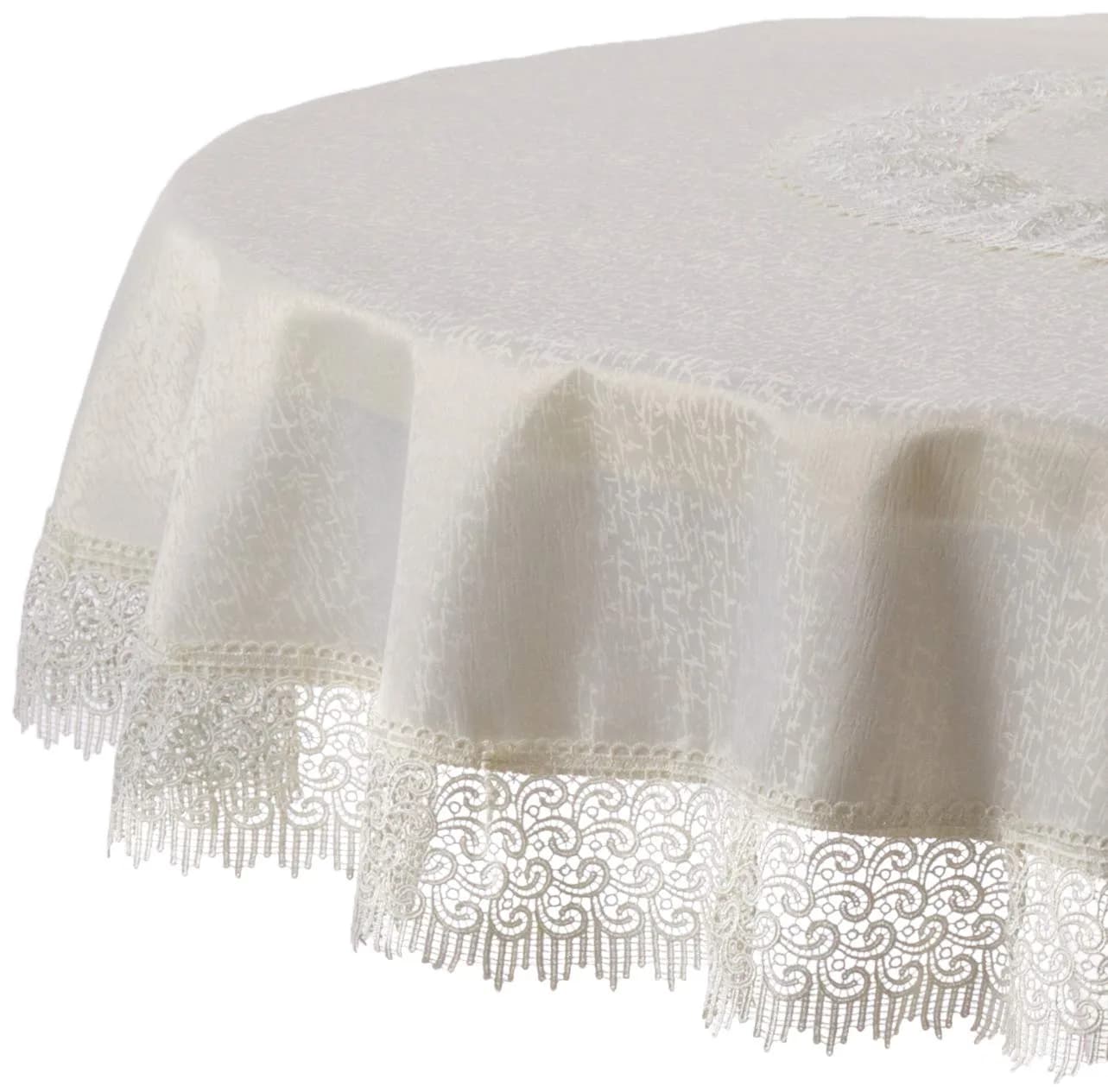 Violet Linen Treasure Lace Tablecloth Ivory 70" Round | Elegant Lace Border for Dining (70" Round, Ivory) — Ivory