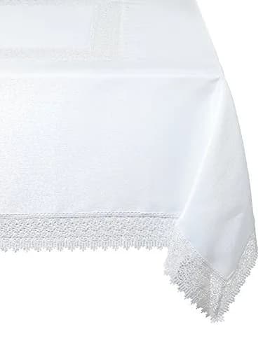 Violet Linen Treasure Lace Tablecloth White 183 cm x 178 cm (70" x 88") | Elegant Lace Border for Dining Tables thumbnail 1