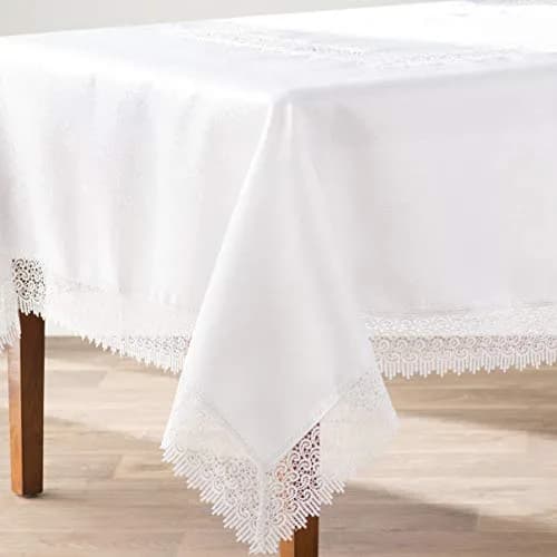 Violet Linen Treasure Lace Tablecloth White 183 cm x 178 cm (70" x 88") | Elegant Lace Border for Dining Tables thumbnail 3