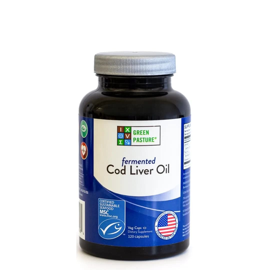 Green Pasture Fermented Cod Liver Oil Capsules - Wild Alaska Cod, Vitamins A & D, Omega-3, Non-Gelatin 120 Count | Traditional Nutrition — Capsule