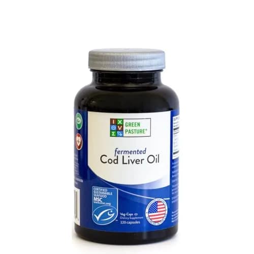 Green Pasture Fermented Cod Liver Oil Capsules - Wild Alaska Cod, Vitamins A & D, Omega-3, Non-Gelatin 120 Count | Traditional Nutrition thumbnail 1