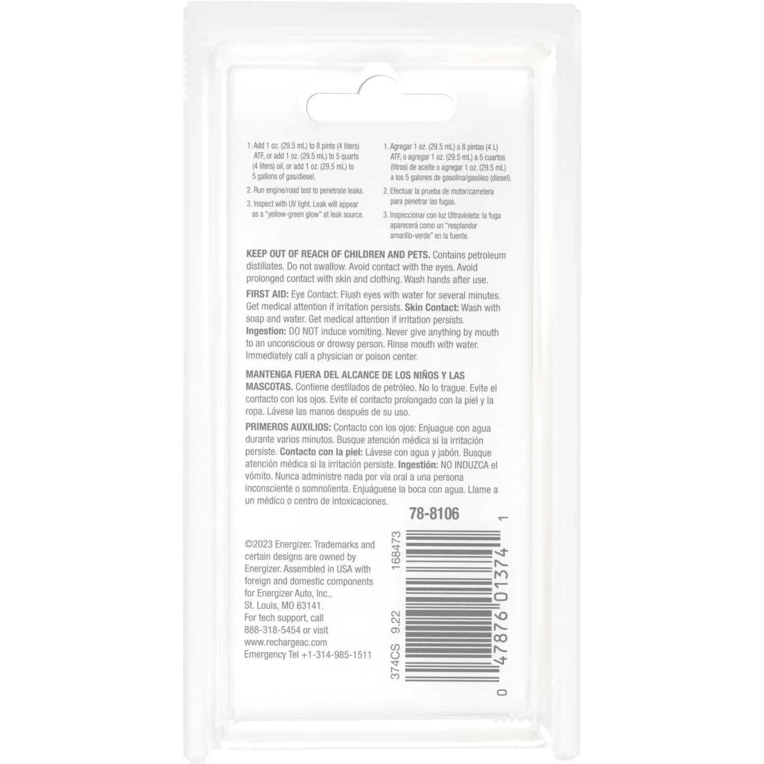 A/C PRO Certified Oil and Fuel System UV Dye, Leak Detector for Cars, 1 Oz - view 3