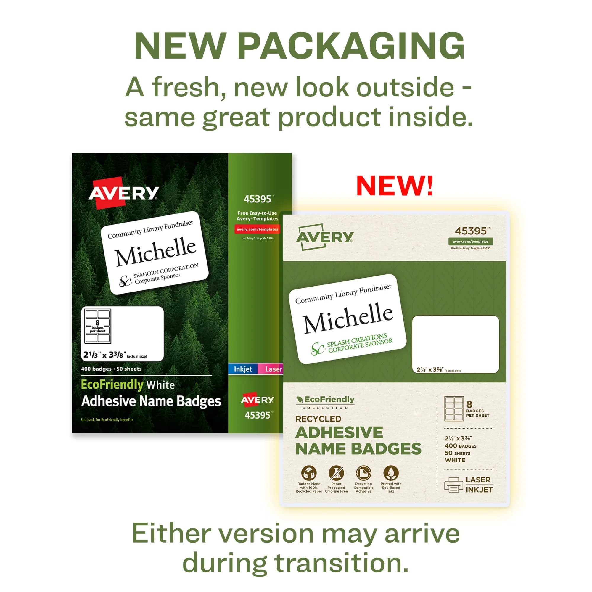 Avery EcoFriendly Recycled Name Tags 2-1/3" x 3-3/8" White Removable Adhesive 400 Printable Name Badges | Made with 100% Post-Consumer Recycled Paper - view 2