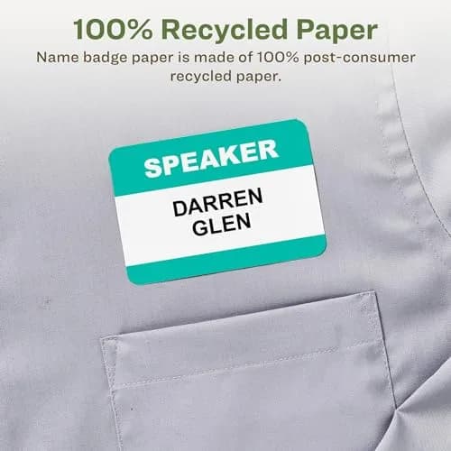 Avery EcoFriendly Recycled Name Tags 2-1/3" x 3-3/8" White Removable Adhesive 400 Printable Name Badges | Made with 100% Post-Consumer Recycled Paper thumbnail 3