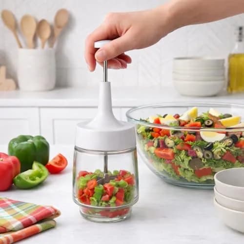HIC Kitchen Old Fashioned Onion Chopper, Glass, 18/8 Stainless Steel Blades | Quick, Consistent Food Prep thumbnail 2