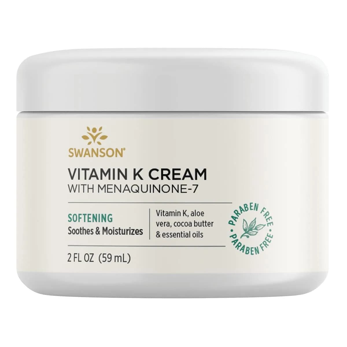 Swanson Vitamin K Cream with Menaquinone-7 59ml | Supports Skin Rejuvenation & Brightening — 2 Fl Oz