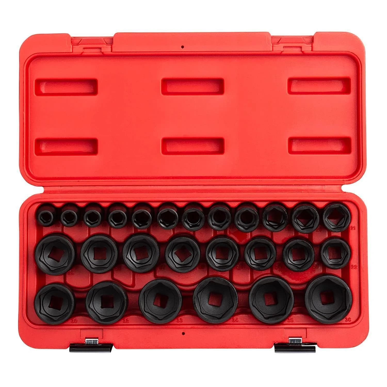 Sunex 2645 1/2 Inch Drive Impact Socket Set 26-Piece, Metric, 10mm-36mm | Heavy Duty Alloy Steel for Automotive — Black