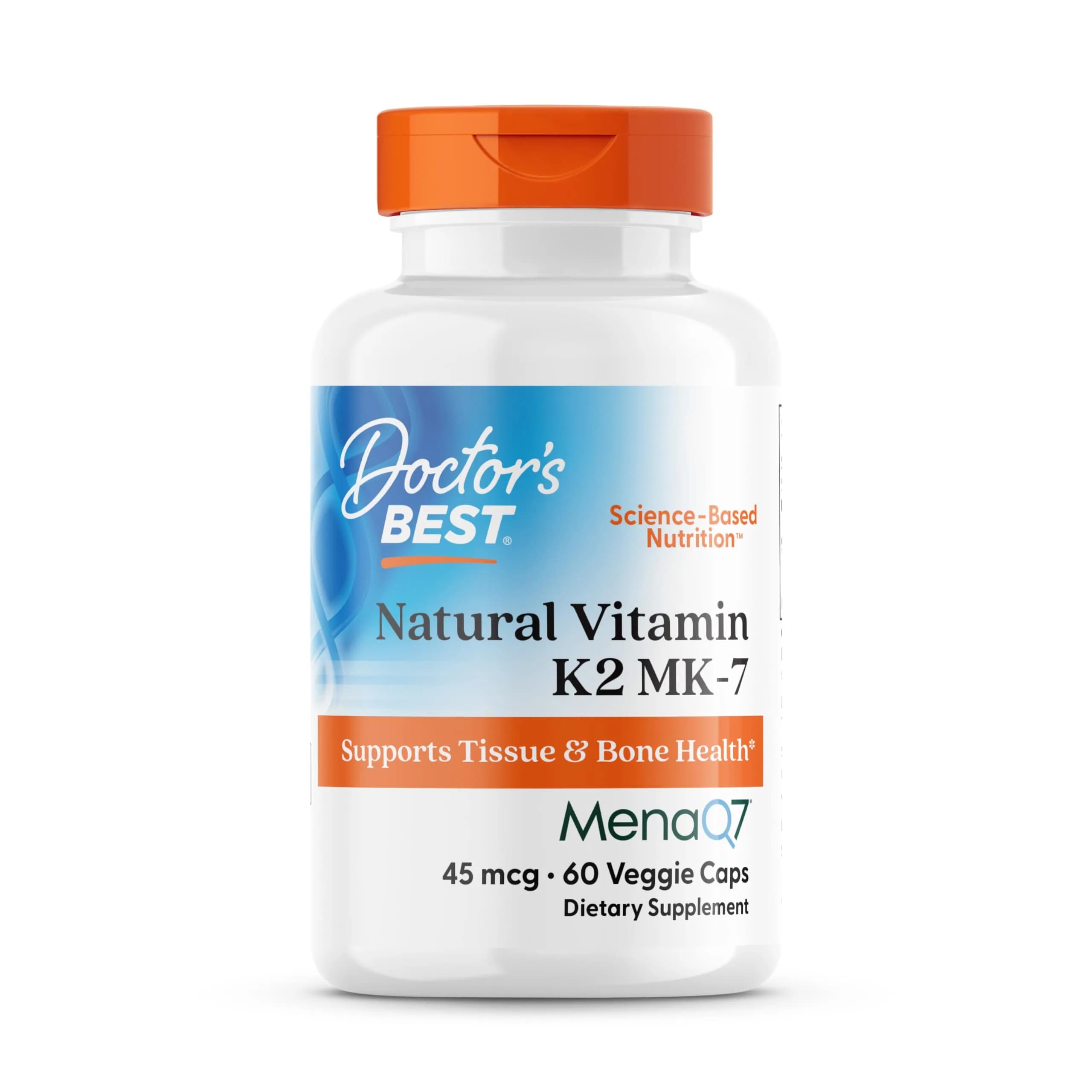 Doctor's Best Natural Vitamin K2 MK7 Supplement for Men & Women - Bone Health Support, 45 mcg Vitamin K-2 MK-7 Capsules with MenaQ7, Calcium Support, Non GMO, Vegan - 60 Veg Caps | Supports Bone & Soft Tissue