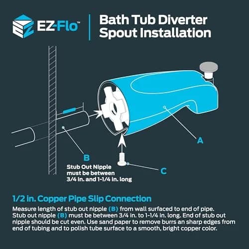 EZ-FLO Adjustable Diverter Spout 14.6 cm (5.75 inch) Chrome | Wall Mount Tub Faucet with Diverter thumbnail 6