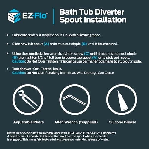 EZ-FLO Adjustable Diverter Spout 14.6 cm (5.75 inch) Chrome | Wall Mount Tub Faucet with Diverter thumbnail 7