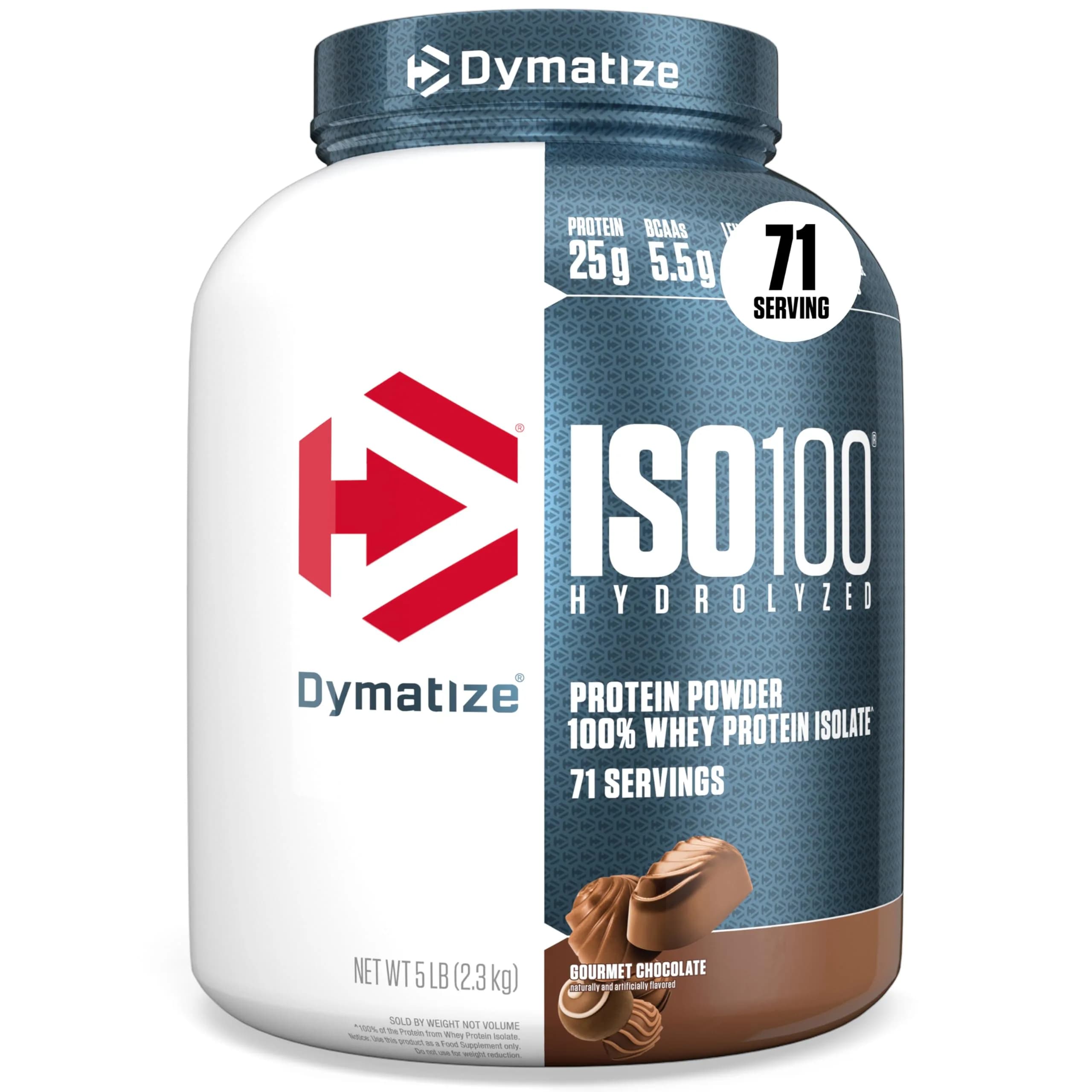 Dymatize ISO100 Whey Protein Powder Isolate, Gourmet Chocolate, 25g Protein, 5lb (2.27kg) | High Protein, Gluten-Free, Low Sugar - main product image