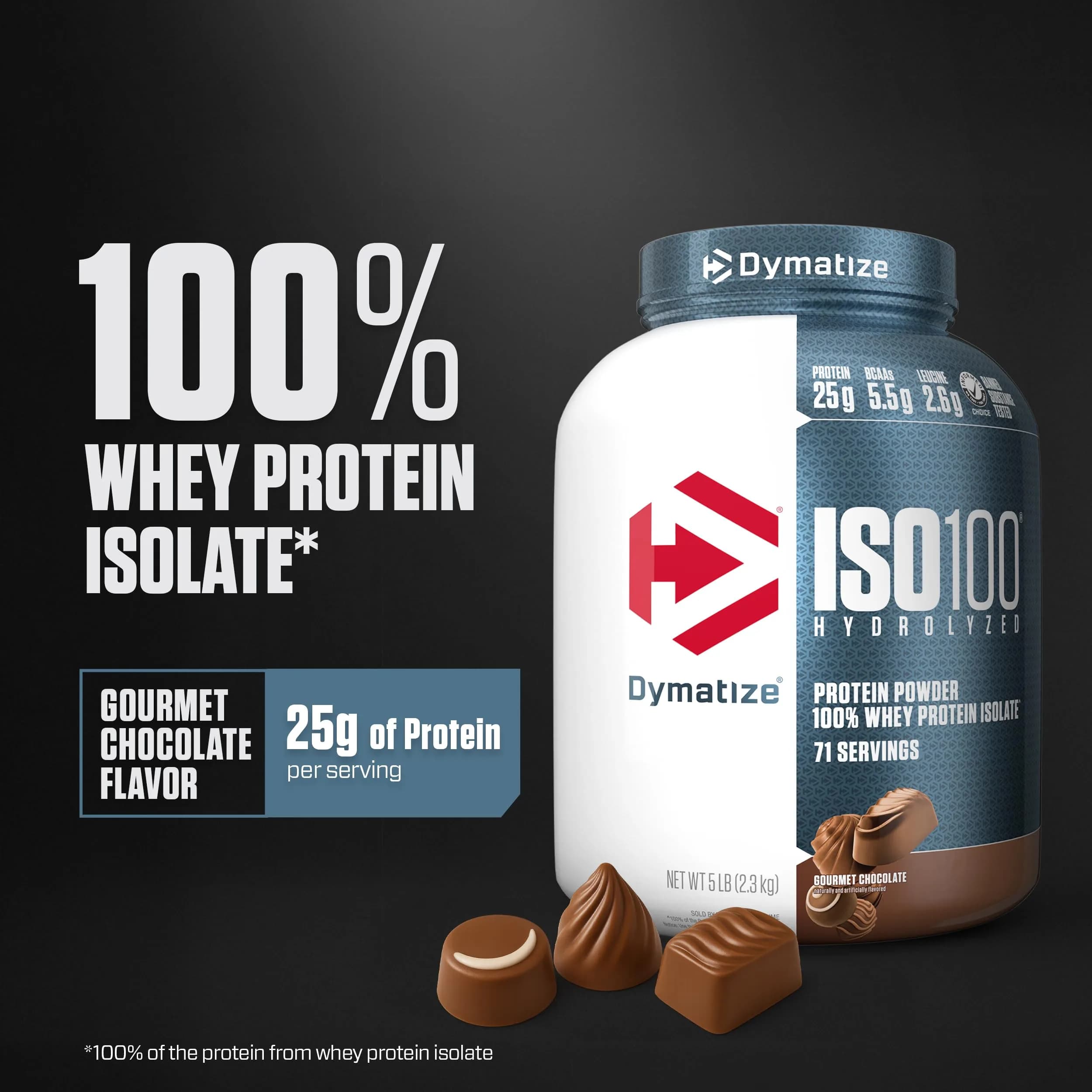 Dymatize ISO100 Whey Protein Powder Isolate, Gourmet Chocolate, 25g Protein, 5lb (2.27kg) | High Protein, Gluten-Free, Low Sugar thumbnail 2