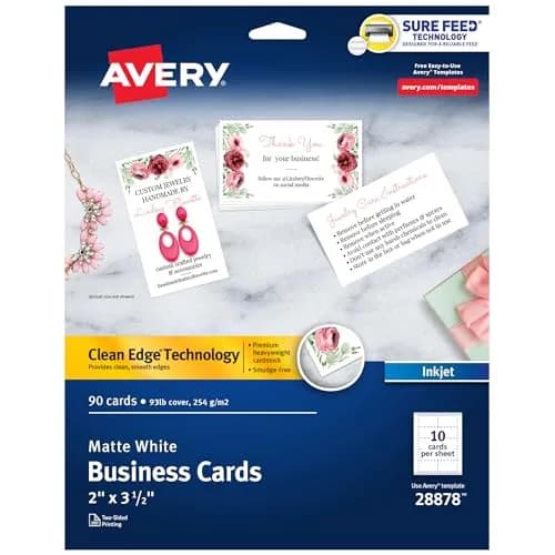 Avery Clean Edge Printable Business Cards 2" x 3.5" (90 Cards) | Inkjet Printer Optimized thumbnail 1