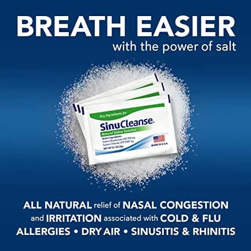 SinuCleanse 100 Pre-Mixed Saline Packets for Sinus Rinse Systems | All-Natural, Pharmaceutical Grade & PH Balanced Saline Packets for Neti Pots & Nasal Wash Systems, Made in USA thumbnail 2