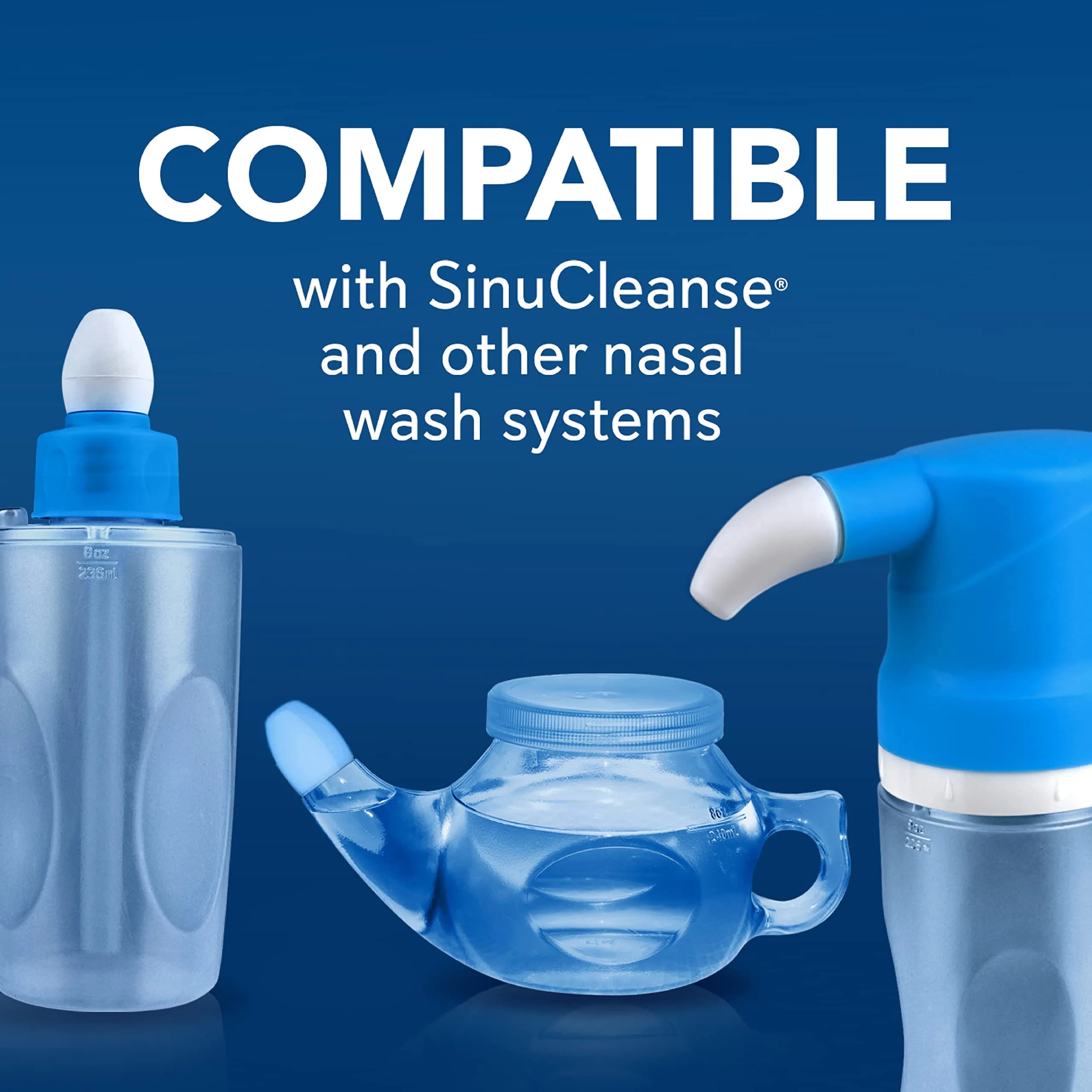 SinuCleanse 100 Pre-Mixed Saline Packets for Sinus Rinse Systems | All-Natural, Pharmaceutical Grade & PH Balanced Saline Packets for Neti Pots & Nasal Wash Systems, Made in USA - view 3