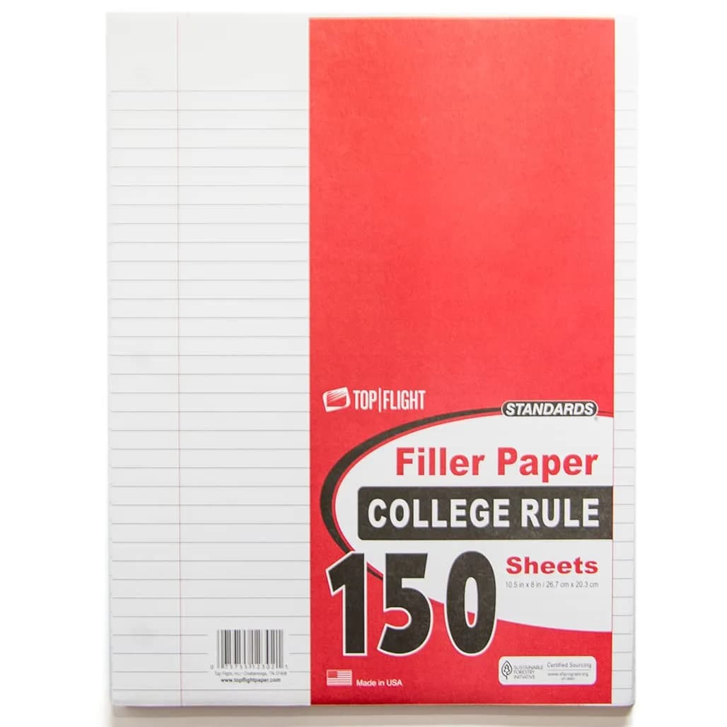 Top Flight Filler Paper College Rule 150 Sheets | 21.6 x 27.9 cm (8.5 x 11 Inches) - main product image