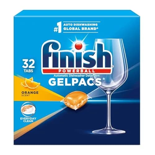 Finish Gelpacs Dishwasher Detergent, Orange Scent, 32 Count | World's #1 Recommended Brand thumbnail 1