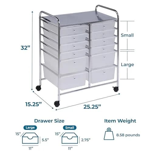 Honey-Can-Do 12-Drawer Rolling Cart 66cm (26in) | Mobile Organizer for Crafts & Office thumbnail 5