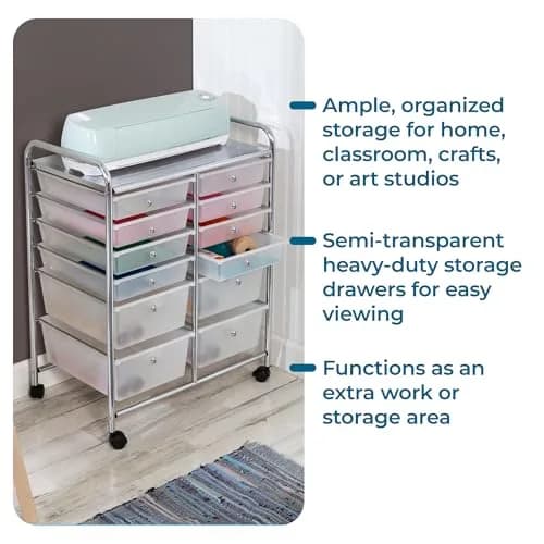 Honey-Can-Do 12-Drawer Rolling Cart 66cm (26in) | Mobile Organizer for Crafts & Office thumbnail 6