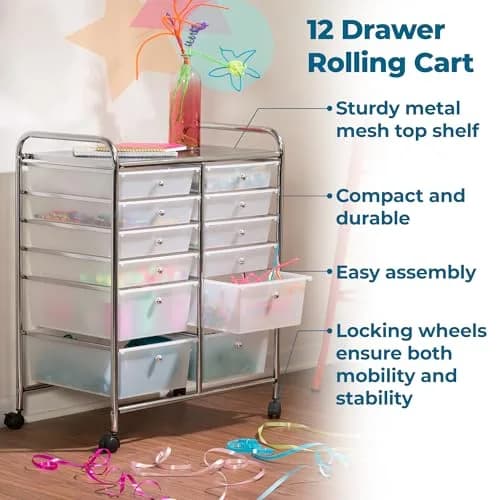 Honey-Can-Do 12-Drawer Rolling Cart 66cm (26in) | Mobile Organizer for Crafts & Office thumbnail 7