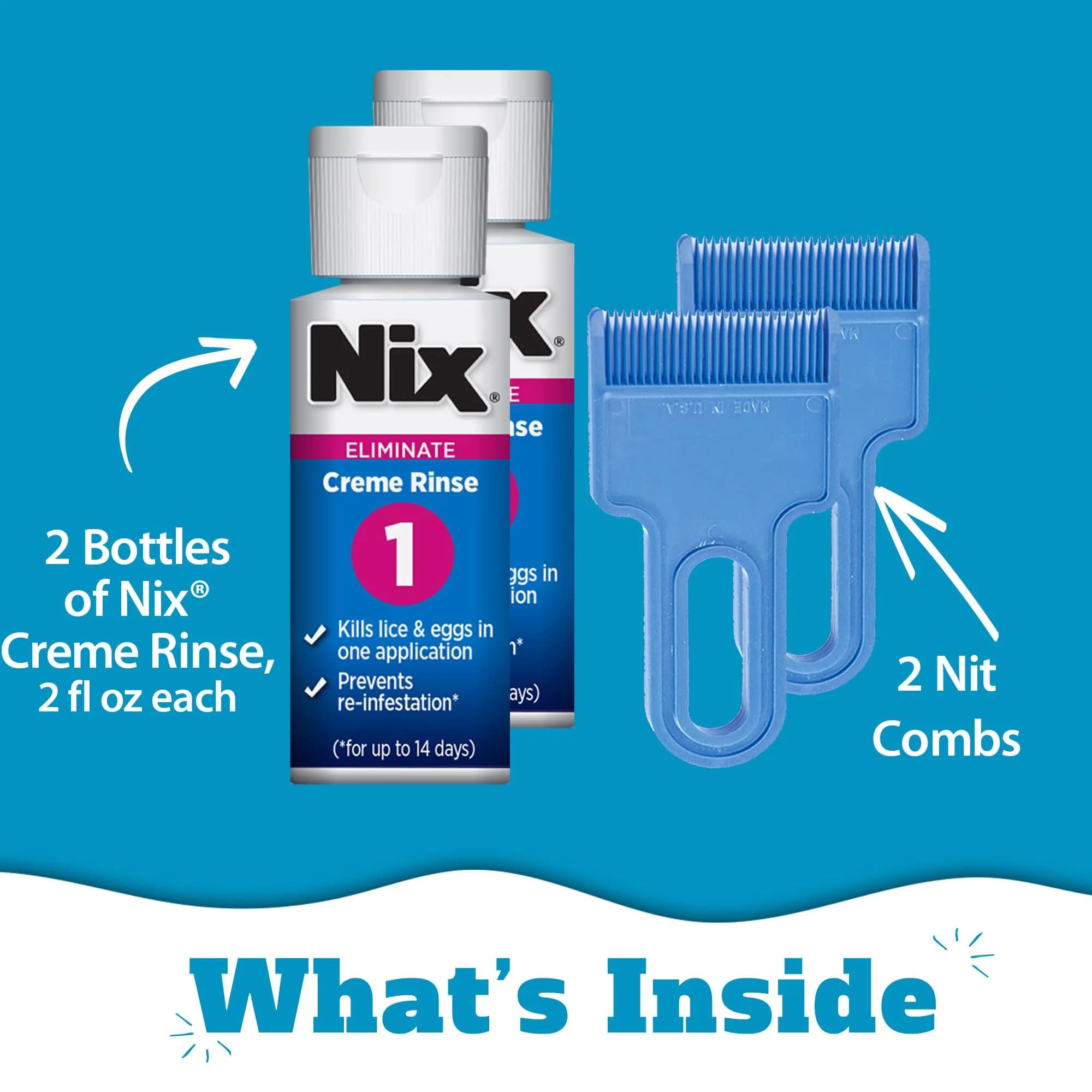 Nix Lice Treatment Family Pack Permethrin Crème Rinse 4 Fl Oz (2x2 Fl Oz Bottles) & 2 Lice Combs | Kills Lice and Eggs - view 3