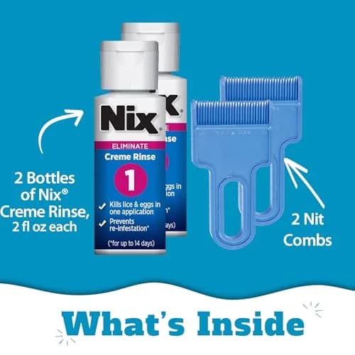 Nix Lice Treatment Family Pack Permethrin Crème Rinse 4 Fl Oz (2x2 Fl Oz Bottles) & 2 Lice Combs | Kills Lice and Eggs thumbnail 3