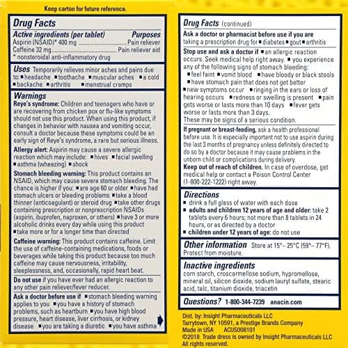ANACIN Aspirin & Caffeine Tablets 300 Count | Fast Headache & Pain Relief thumbnail 7