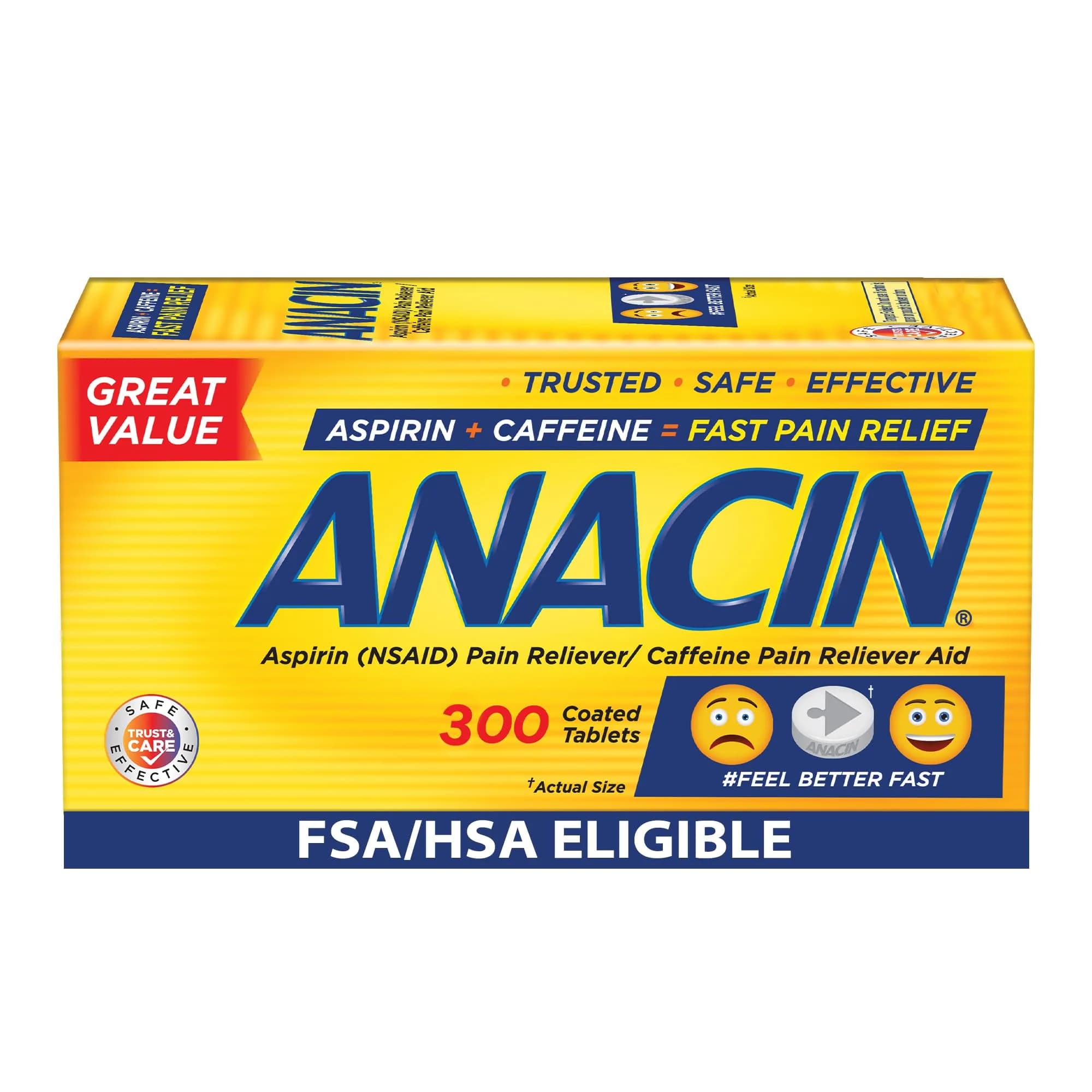 ANACIN Aspirin & Caffeine Tablets 300 Count | Fast Headache & Pain Relief — Tablets