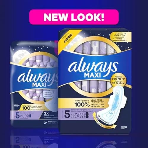 Always Maxi Feminine Pads Size 5 Extra Heavy Overnight With Wings Unscented 20 Count | 100% Leak Free Comfort thumbnail 7