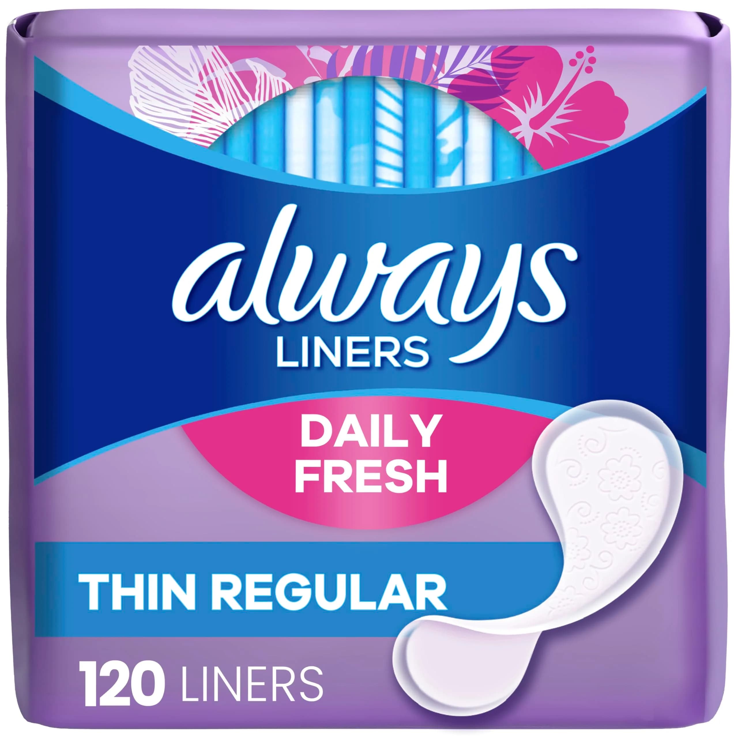Always Thin Daily Panty Liners Regular Unscented, 120 Count | Fragrance-Free Breathable Protection - main product image