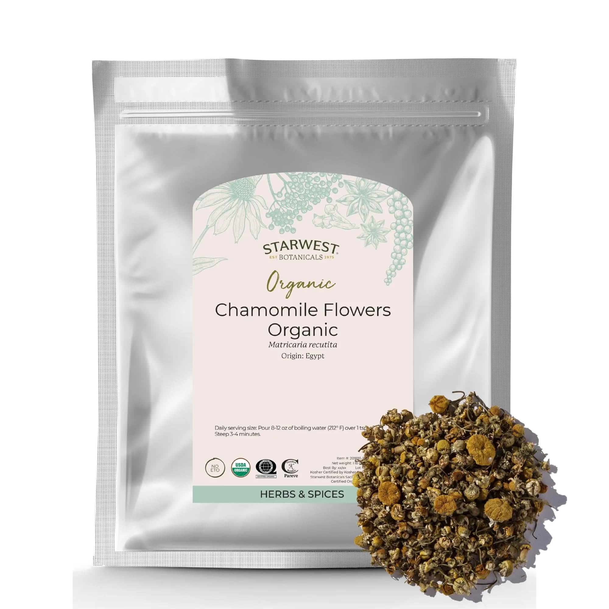 Starwest Botanicals Organic Chamomile Flowers Whole - 16 Oz | Pure Egyptian Herb for Tea & Baking
