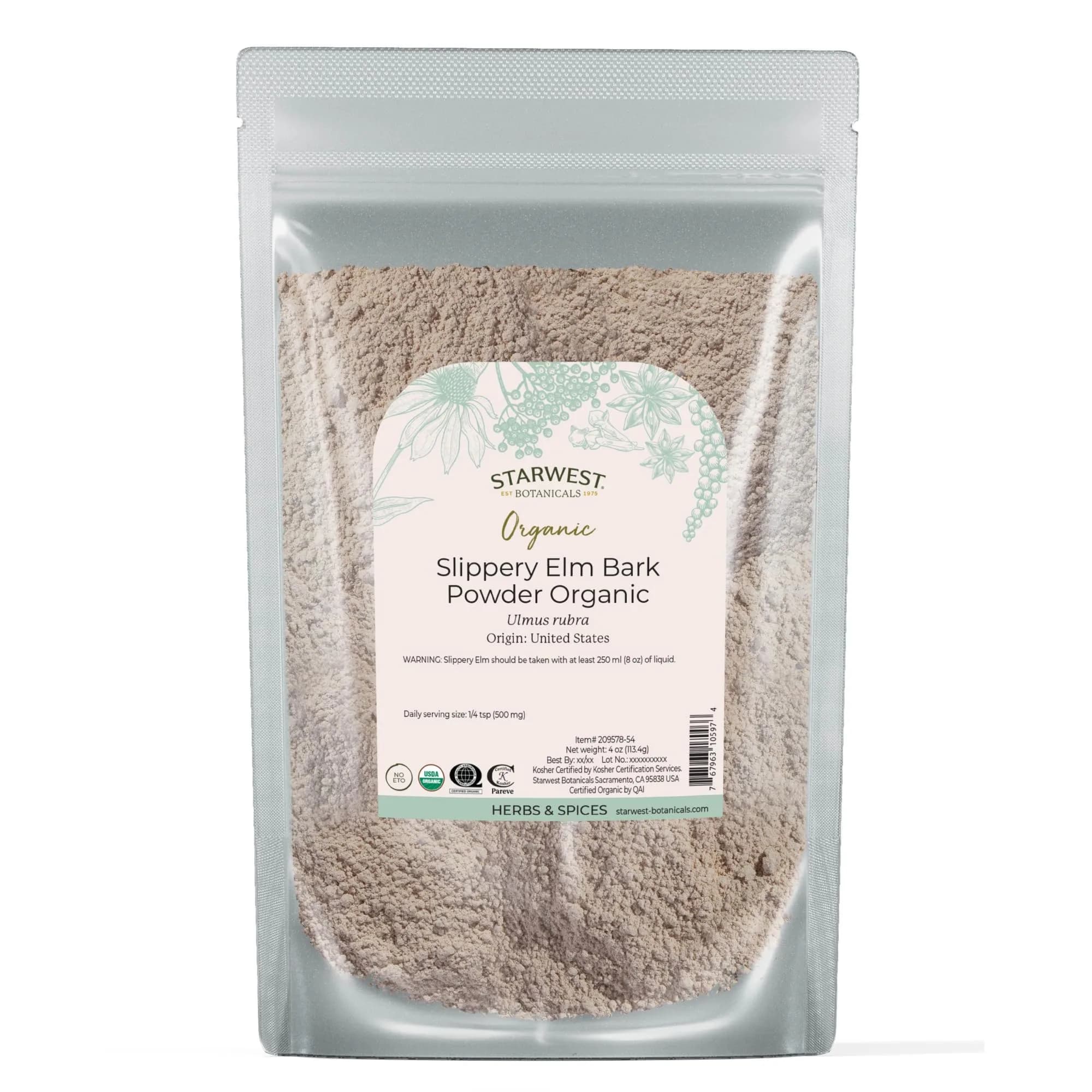 Starwest Botanicals Organic Slippery Elm Bark Powder 113g (4 oz) | USDA Organic, Non-GMO, Kosher Certified - main product image