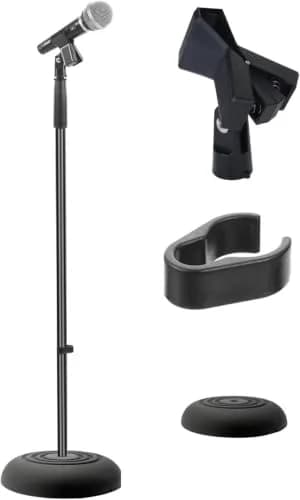 Pyle Microphone Stand - Universal Floor Standing Adjustable Heavy Base for Singing & Recording (2.8' - 5' ft., 9.8" diameter) thumbnail 1