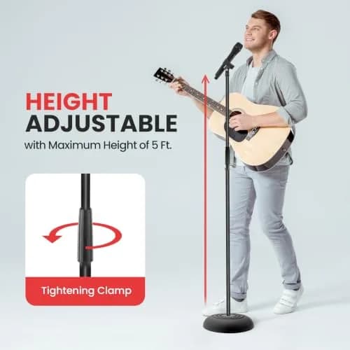 Pyle Microphone Stand - Universal Floor Standing Adjustable Heavy Base for Singing & Recording (2.8' - 5' ft., 9.8" diameter) thumbnail 5
