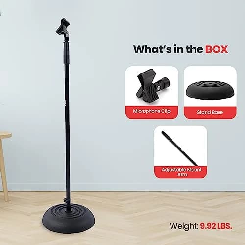 Pyle Microphone Stand - Universal Floor Standing Adjustable Heavy Base for Singing & Recording (2.8' - 5' ft., 9.8" diameter) thumbnail 7