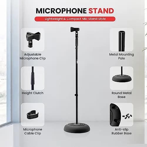 Pyle Microphone Stand - Universal Floor Standing Adjustable Heavy Base for Singing & Recording (2.8' - 5' ft., 9.8" diameter) thumbnail 3