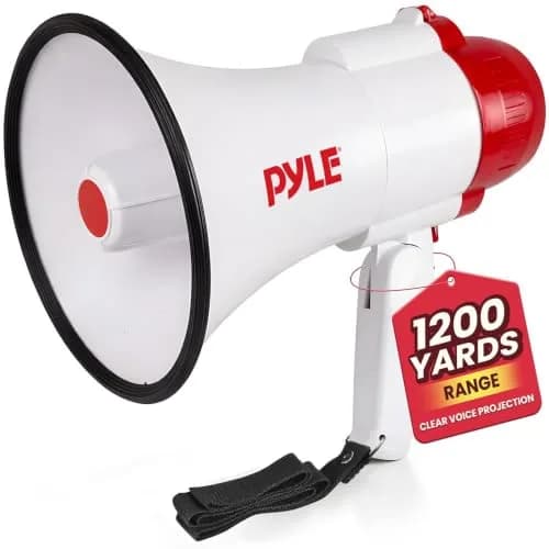 Pyle White 30W Compact Battery-Operated Megaphone with Siren & Foldable Handle - main product image