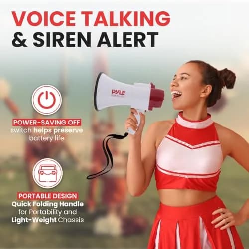 Pyle White 30W Compact Battery-Operated Megaphone with Siren & Foldable Handle - view 2