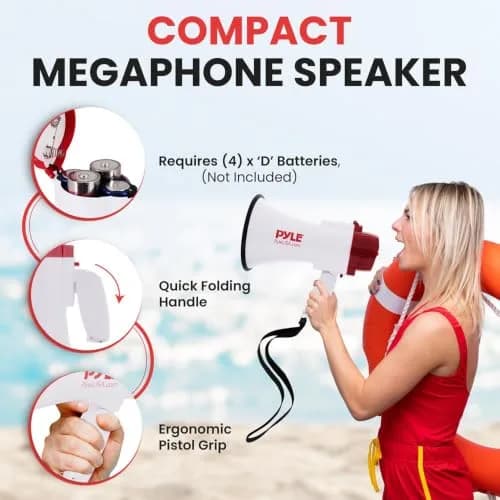 Pyle White 30W Compact Battery-Operated Megaphone with Siren & Foldable Handle - view 3