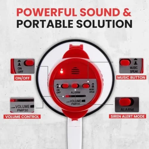 Pyle White 30W Compact Battery-Operated Megaphone with Siren & Foldable Handle - view 4