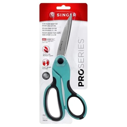 SINGER ProSeries 8.5-inch Heavy-Duty Bent Fabric Scissors, Tailor Comfort Grip | Cuts Multiple Fabric Layers Easily — Teal