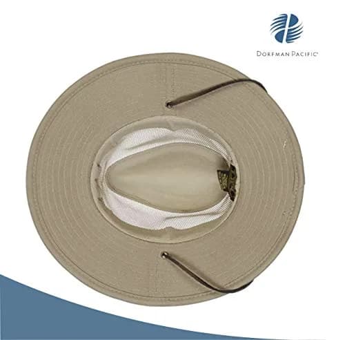 Dorfman Pacific Men's Brushed Twill-and-Mesh Safari Hat with Genuine Leather Trim Khaki | Wide Brim Sun Hat for Men thumbnail 4