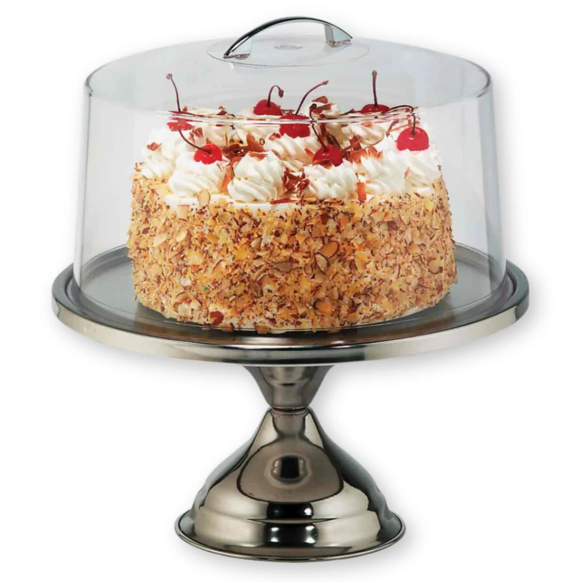 Tablecraft Clear Acrylic Cake Stand with Dome & Stainless Steel Base 33cm (13") | Commercial Grade Serveware for Parties & Bakeries