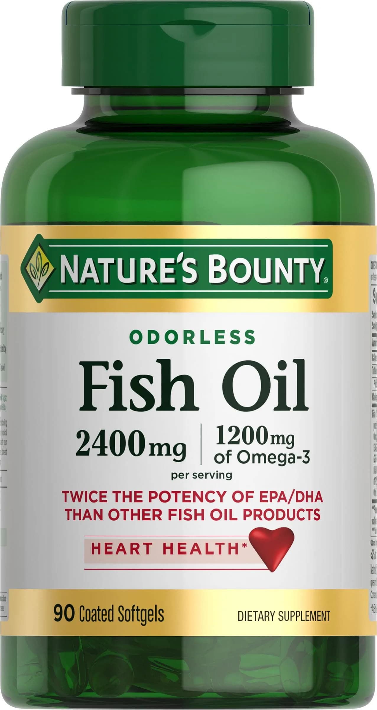 Nature's Bounty Odorless Fish Oil 1200mg Omega-3 90 Count | Supports Heart Health with EPA & DHA — Pale Yellow